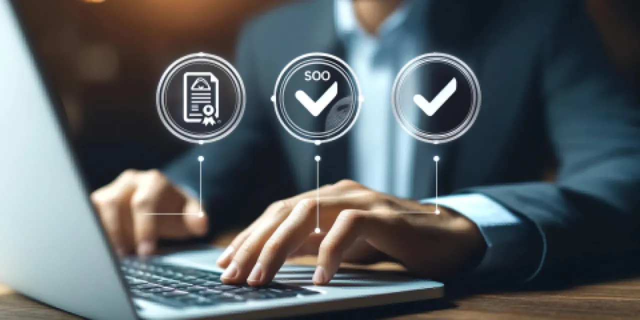 A secure office with CCTV cameras, access control systems, lockable key cabinets, and alarm systems for ISO compliance.