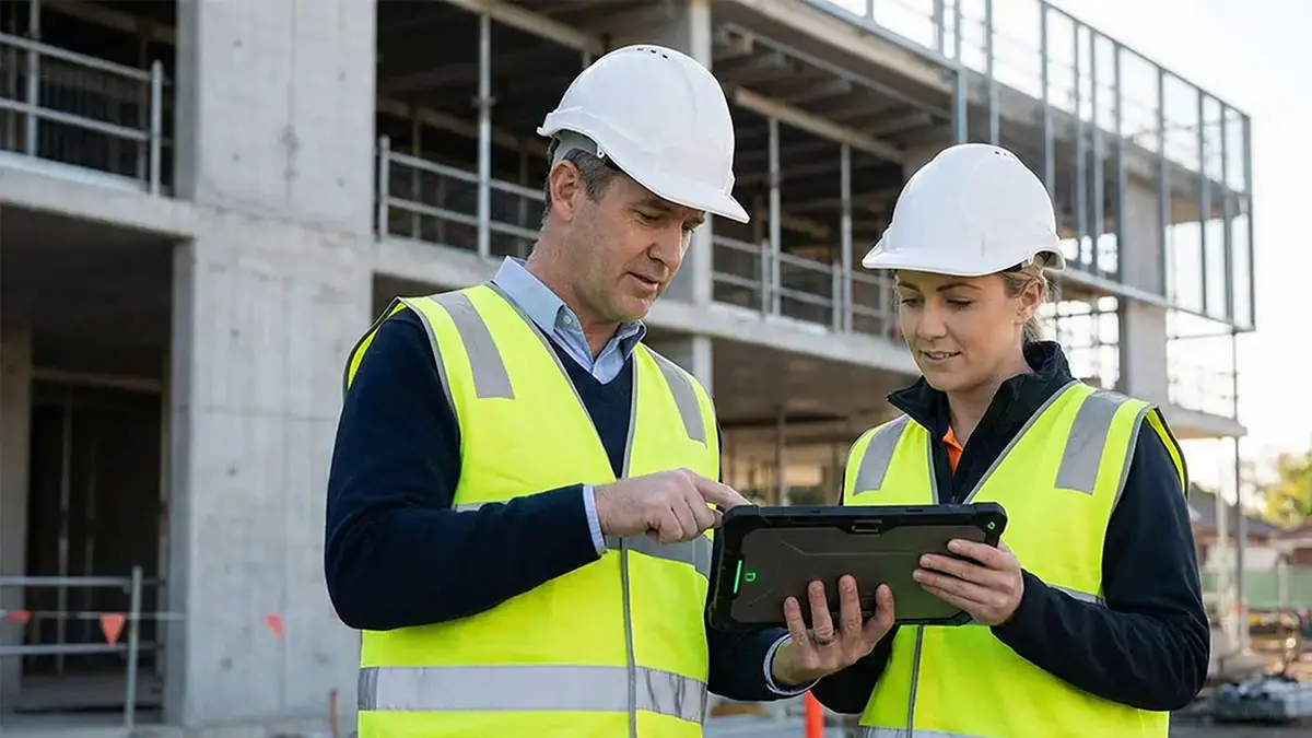 Construction site with modern technology solutions