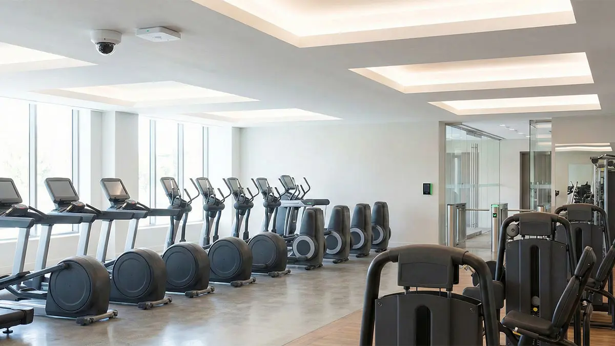 Modern fitness facility with integrated technology solutions
