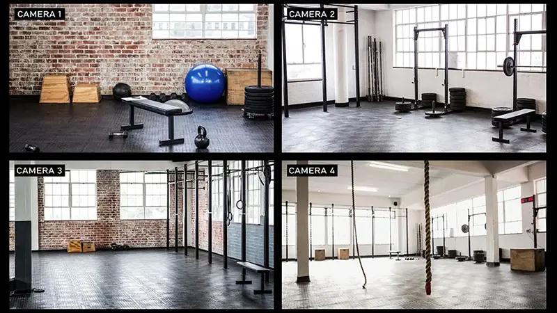 CCTV camera monitoring gym floor