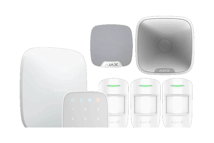 Ajax Hub 2 4G wireless home alarm kit: hub, keypad, three MotionProtect PIR sensors, HomeSiren and StreetSiren