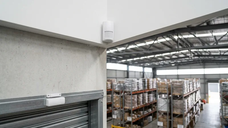 Motion sensor and roller-door contact in a Western Sydney logistics warehouse