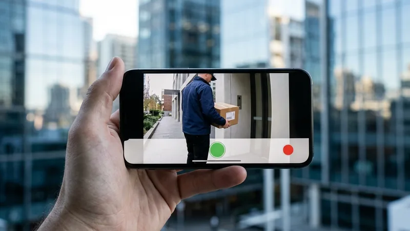 Video intercom app showing a live door-camera view and unlock button at a Sydney site