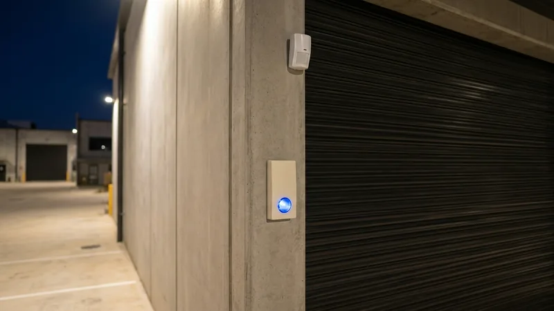 External motion sensor and alarm siren covering a Western Sydney logistics estate at night
